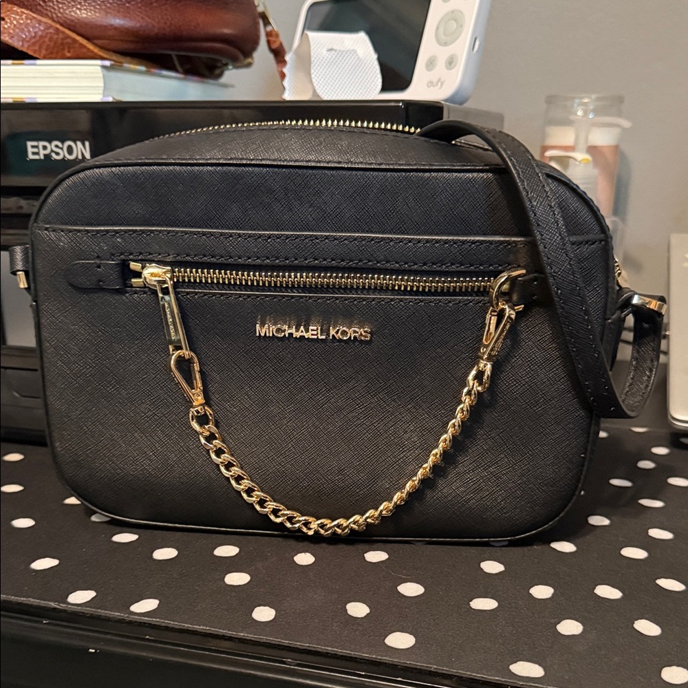 Michael Kors Black Crossbody with Gold Chain